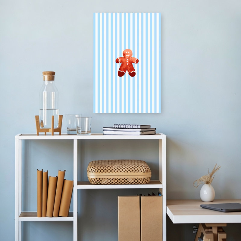 Striped Gingerbread Man Abstract Contemporary Winter Wall Art Print 1 Piece Wrapped Canvas Wall Art, 45.72cm H x 30.48cm W