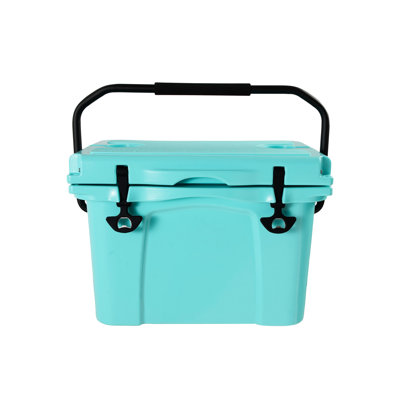 25Qt Insulated Cooler For Camping And Fishing: 5 - Day Extended Cold Retention, Rotational Molding, Non Slip Feet, Built In Bottle Opener, Cup Holder Quick V Shaped Drainage, Turquoise Plastic