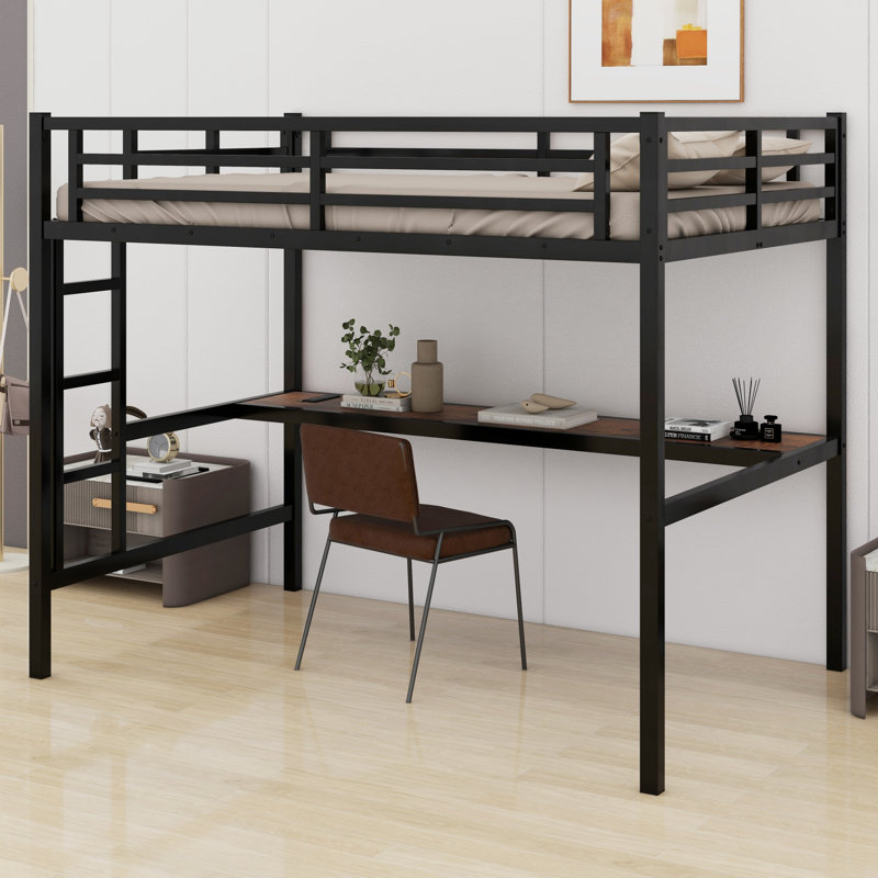 Metal Loft Bed With Power Outlet And LED Lighted