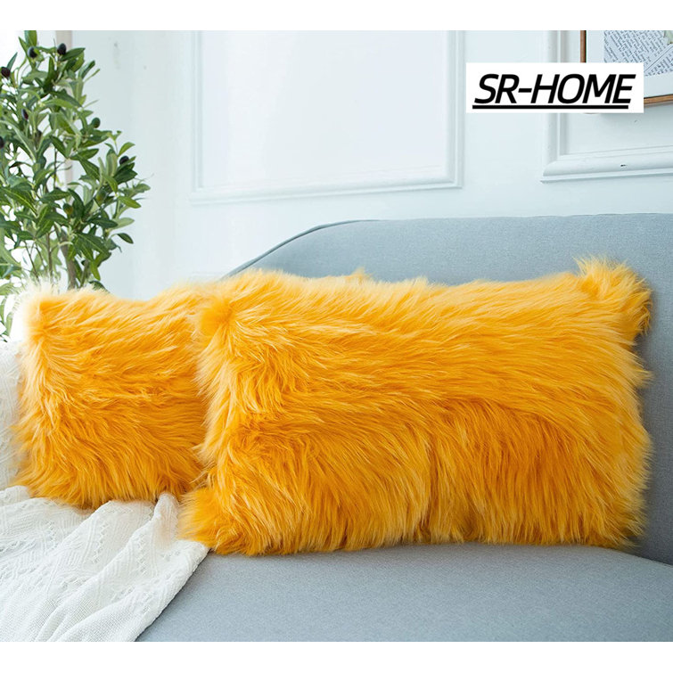 Fur Lumbar Pillow Cover Small Decorative Throw Pillows Plush Deluxe  Rectangular Pillow Coversfor Bed, Set of 2