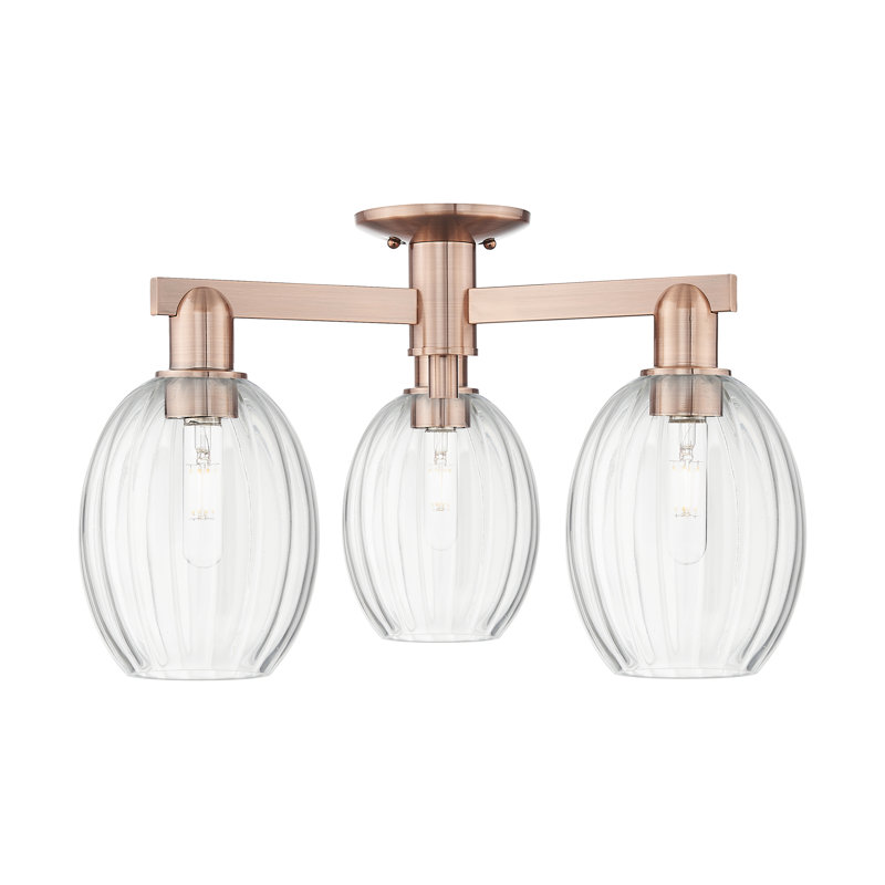 Ruvalcaba - 3 Light Bulb Shade Semi-Flush Mount, Clear, Antique Copper