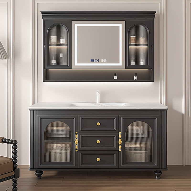 French retro simple bathroom Vanity, Black, 55.1" W