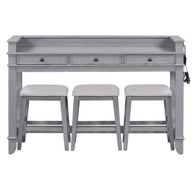 Ensemble de table de salle à manger 4 pièces pour 3 personnes, ensemble de table et chaises de cuisine rétro avec 3 tiroirs de rangement, idéal pour les petits espaces