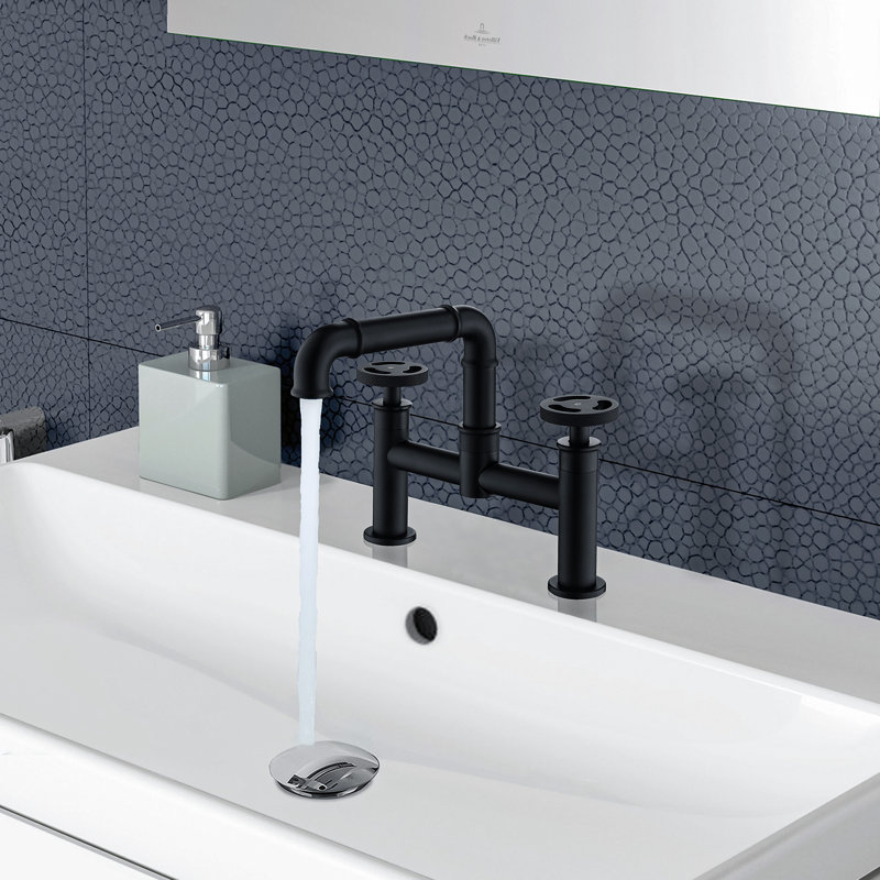Robinet de salle de bain à large entraxe roind, Noir mat