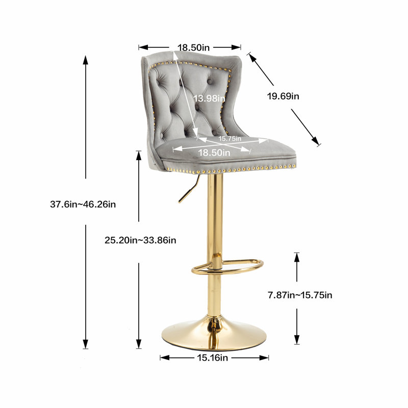 Tabouret de bar réglable en hauteur Emilijana, Gris