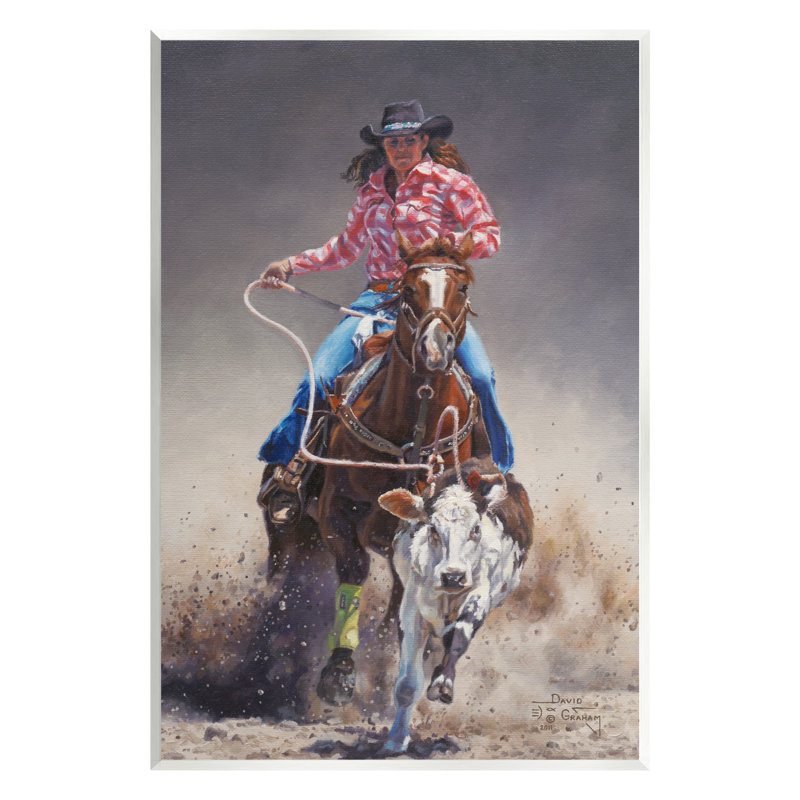 «Rodeo Cowgirl And Lasso» par David Kiehm, H 15 po x l 10 po x P 0,5 po