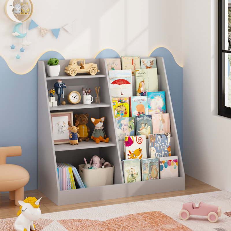 Kids Bookshelf and Toy Storage Organizer, Gray