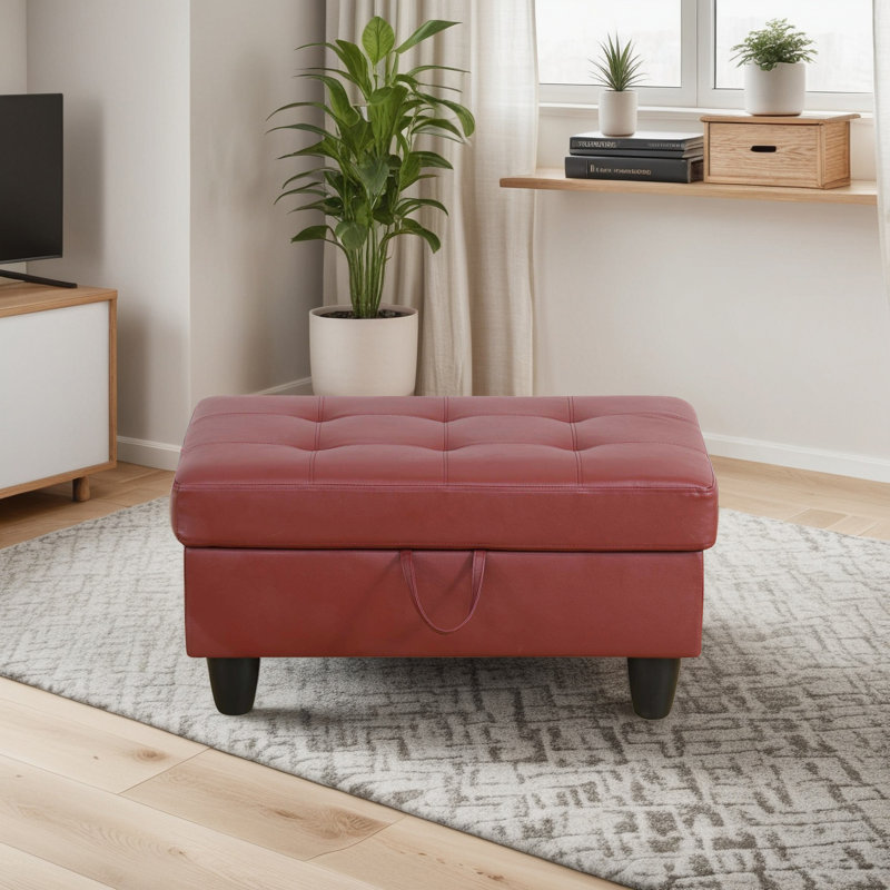 Repose-pieds avec rangement en faux cuir, Rouge