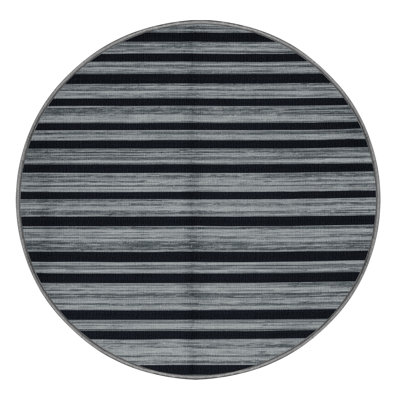 Machine Washable Horizontal Stripes Gray Area Rug