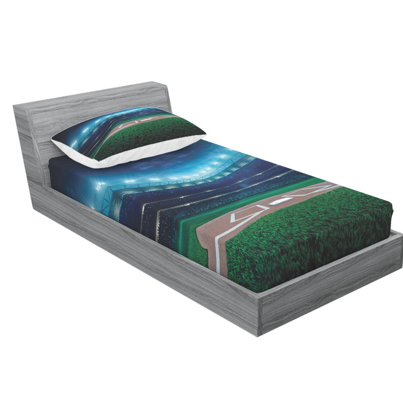Twin XL Blue Microfiber Baseball Print Sheet Set