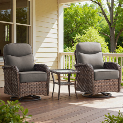 Alakai 3-Piece Outdoor 6" Cushion PE Wicker Swivel Chair Set With Side Table