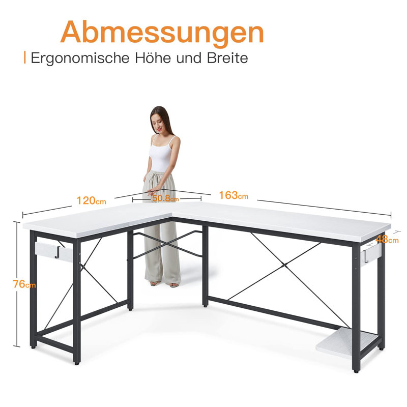 Evins L-Shaped Computer Desk, White/Black