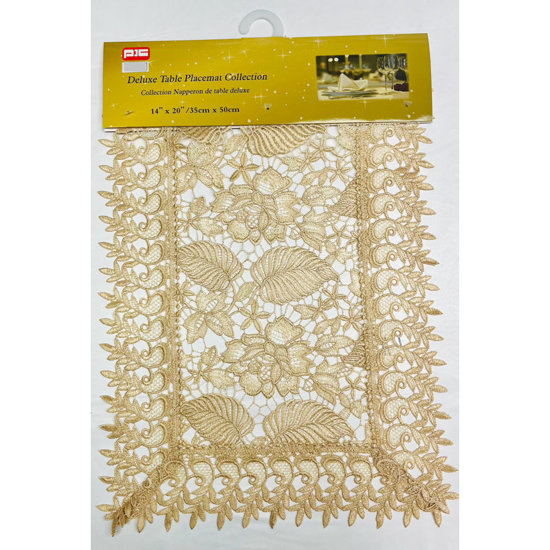 Napperon rectangulaire en polyester floral, Or