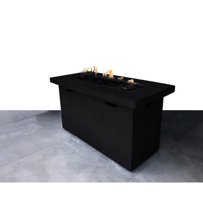 25" H Concrete Fire Pit Table For Outdoor Living - 42" W, , With Adjustable Flame And Lava Rock Base Rust Rocks