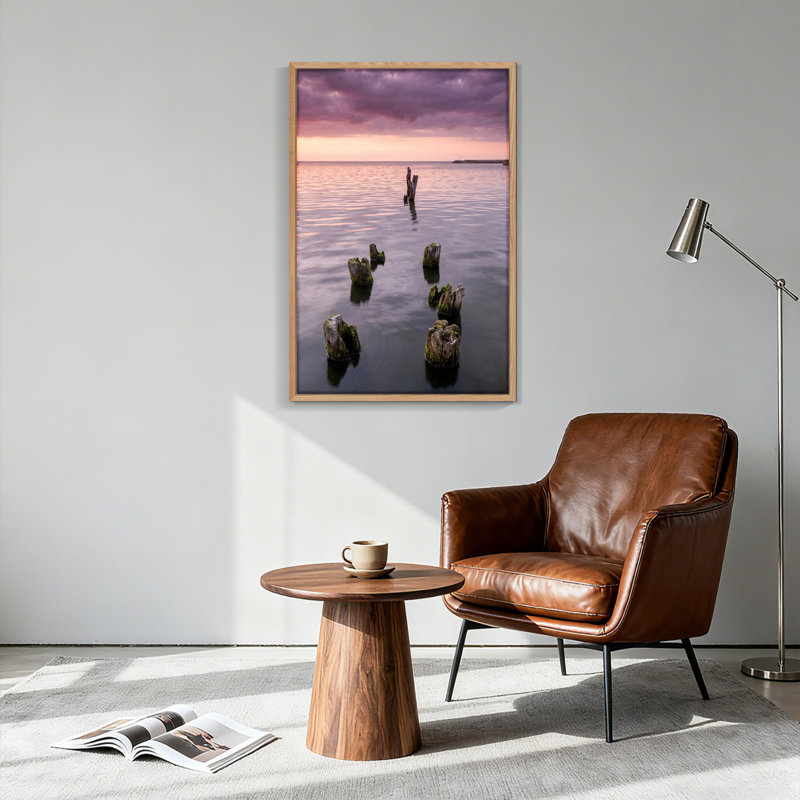 Ensemble de 1 tableau sur toile représentant un coucher de soleil sur l'eau, H 36 po x l 24 po, Naturel