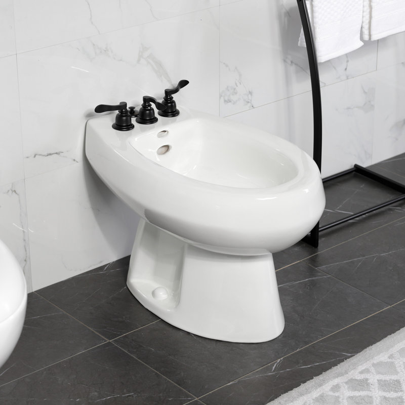 Kingston Brass NuWave French Three-Handle Vertical Spray Bidet Faucet with Brass Pop-Up, Matte Black