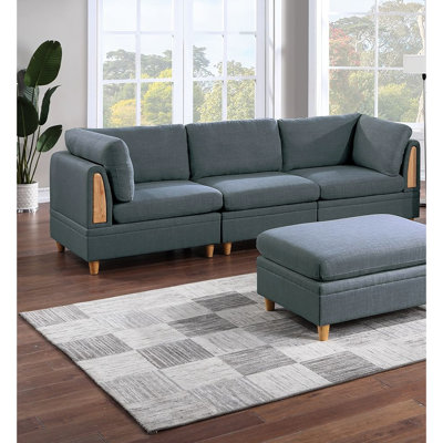 Modulaire moderne 7 pièces avec tissu en acier, 4 canapés d'angle, 2 chaises sans accoudoirs, pour espace de vie contemporain 7 pièces, coins, style espace