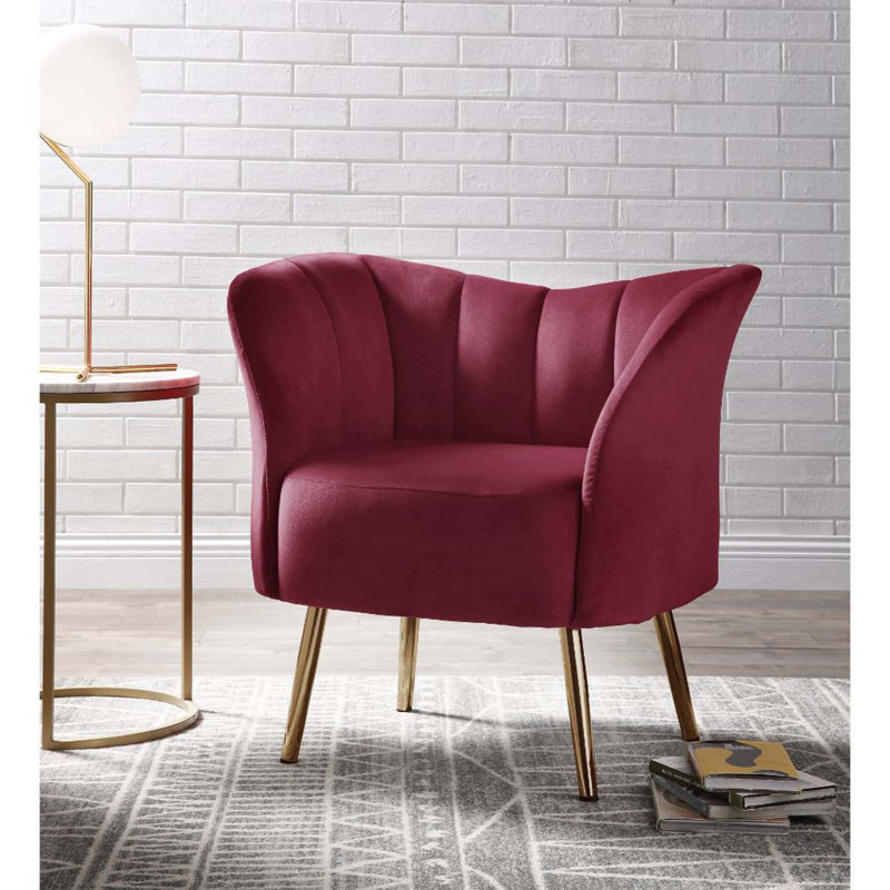 Fauteuil Reese, velours bourgogne et finition dorée, Bourgogne
