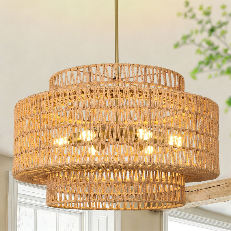 Boho Rattan Chandelier Light Fixture