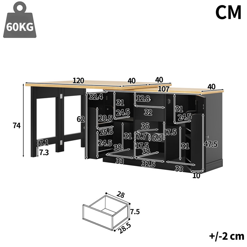 120 cm W Sideboard, Black