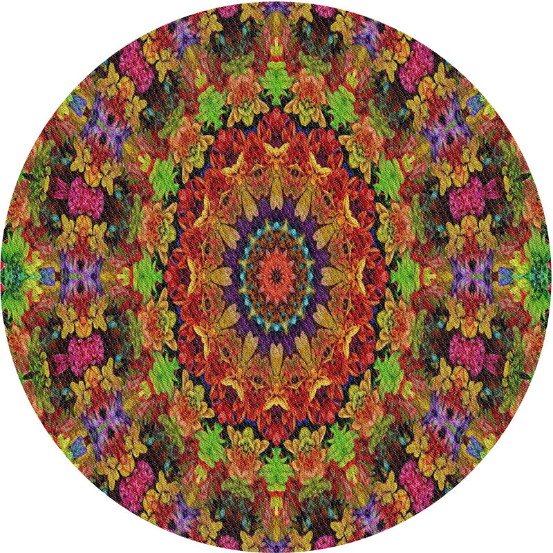 Tapis rouge/vert/bleu tissé à la machine, Rond 8 pi