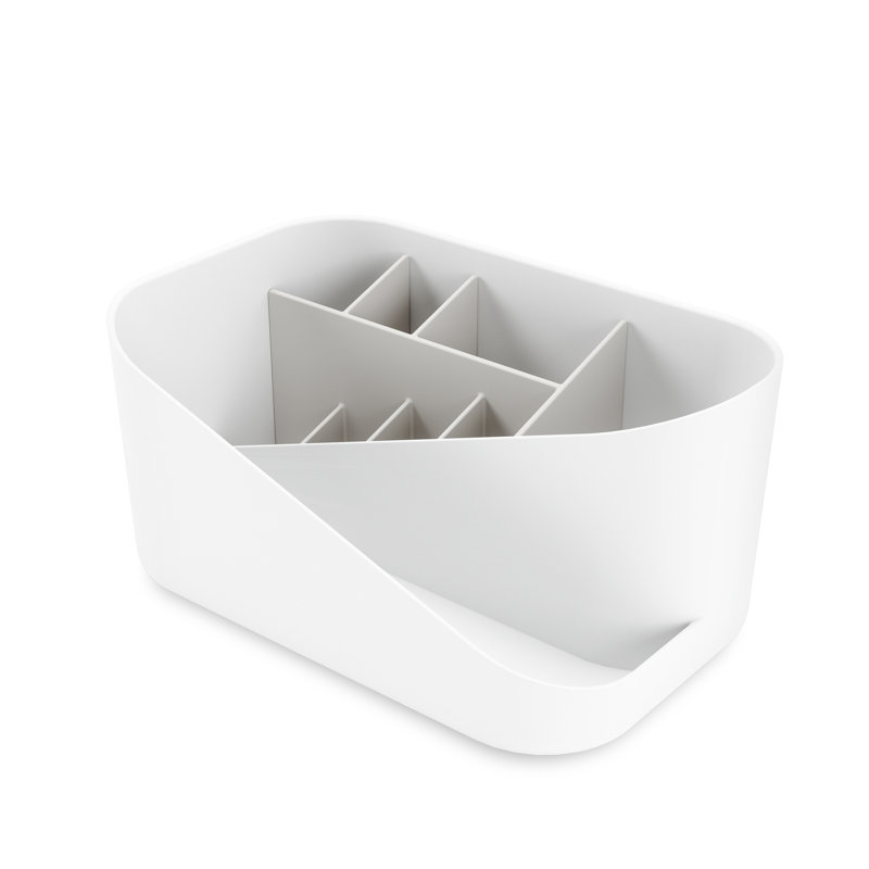 White Plastic Multi-Compartment Makeup Organizer