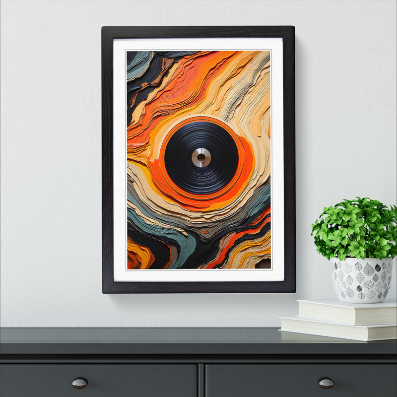 Vinyl Record Abstract No.2 - Single Picture Frame Print on Wood, 64cm H x 46cm W, Black Framed