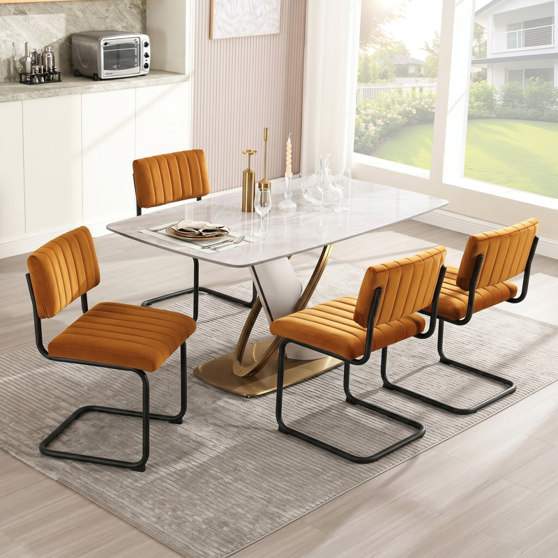 Ensemble de 4 chaises de salle à manger Anatolii, Orange, Matte Black