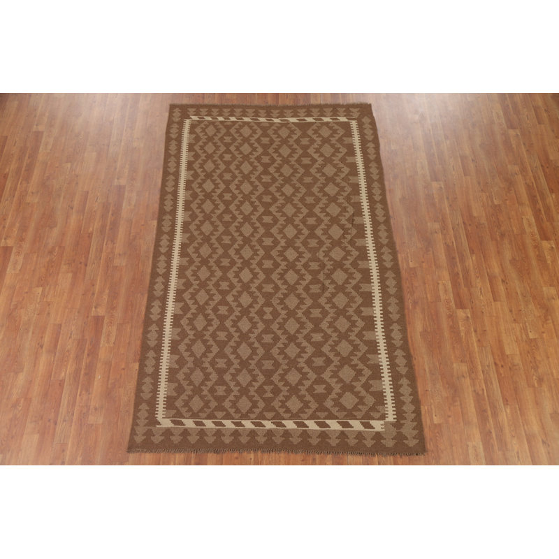 Brown Kilim Wool Area Rug 5x8