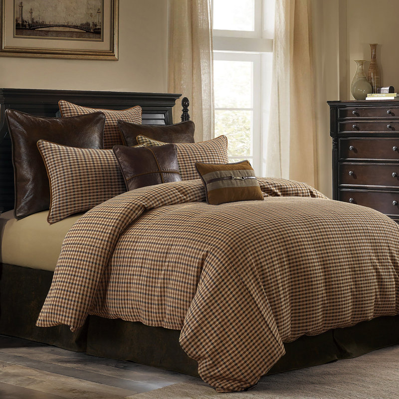 Ensemble de housse de couette Clifton Brown Tweed Houndstooth, Housse de couette très grand et 2 très grandes t