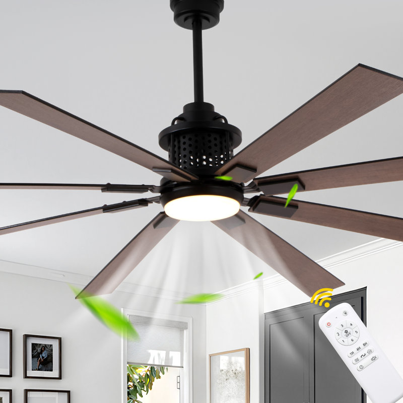 72" Black Industrial Windmill Large Ceiling Fan with LED Light and Remote Control 6-speed Reversible DC Motor