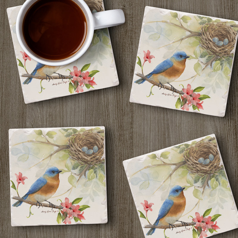 Bluebird 4-Pack Tumbled Tile Stone Coasters