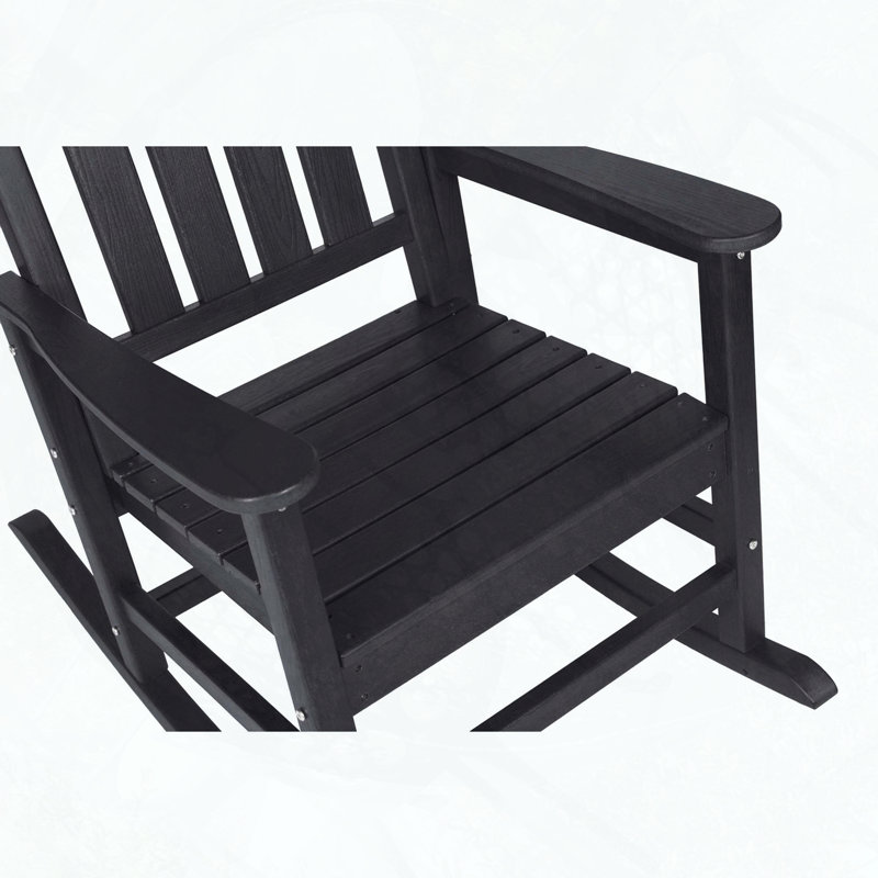 Oversized HDPE Rocking Chair with Wood Texture, Black