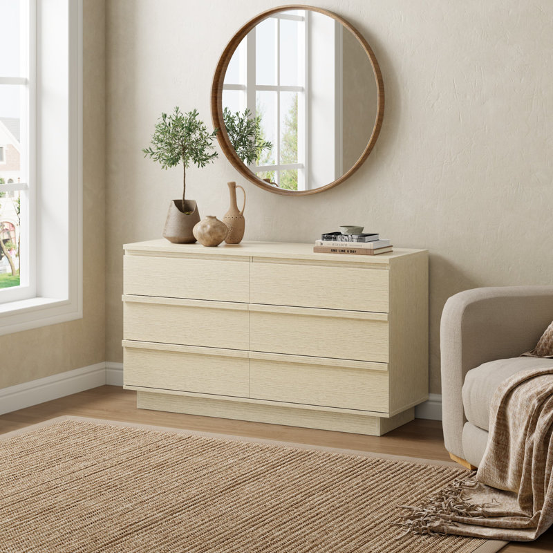 Large commode double en bois à 6 tiroirs, armoire de rangement à volets roulants courbés, mobilier de rangement moderne pour le salon de la chambre à coucher