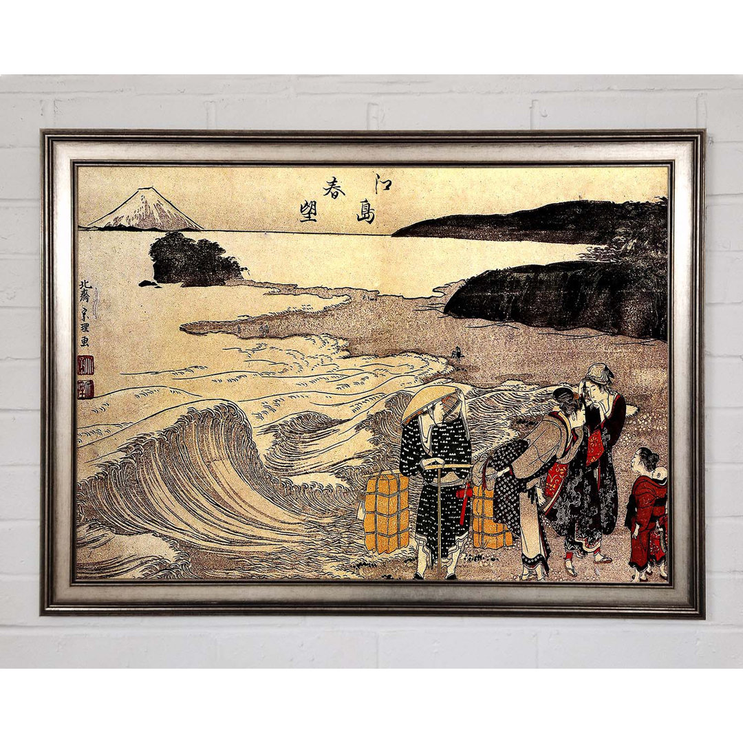 Hokusai Frauen am Strand von Enoshima Gerahmter Druck