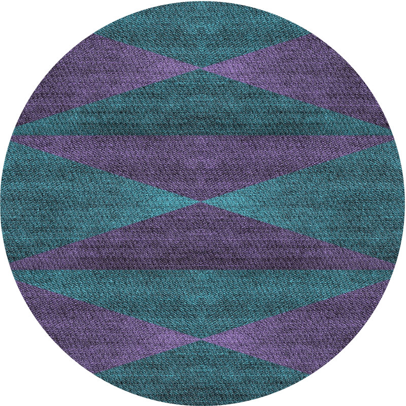 Tapis mauve/bleu à motifs, Rond 3 pi