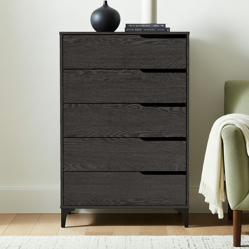 Commode 5 tiroirs Norcross, Bois gris foncé