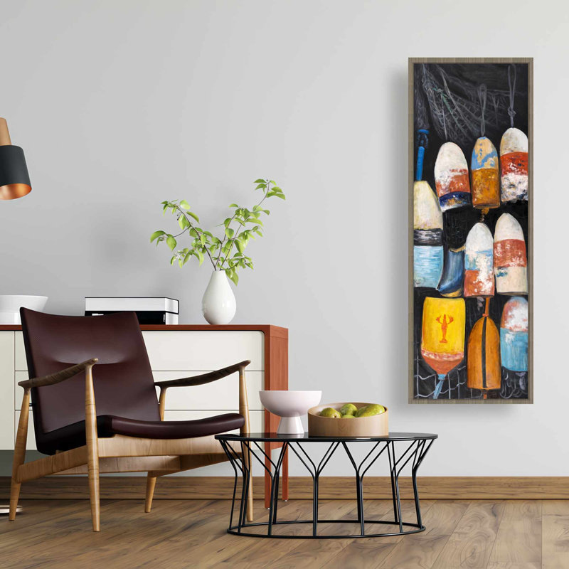 Toile encadrée avec bouées de homard rétro | Décoration côtière, H 49,25 po x l 17,25 po