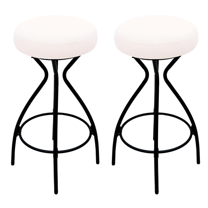 Tabouret de bar en velours moderne sans dossier de 2 avec sièges blanc crème et structure en métal noir pour l'intérieur