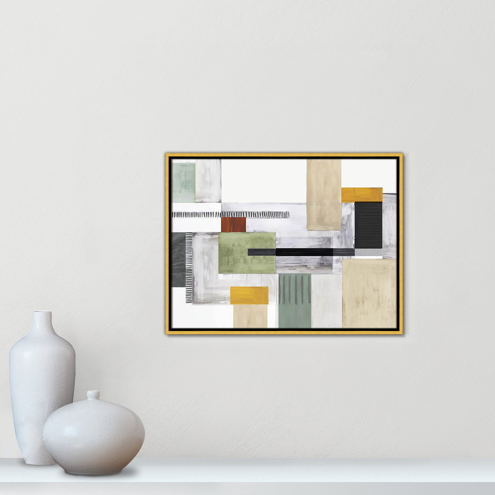 Playful Blocks by Tom Reeves, Gold Floater Framed, 19.5" H x 25.5" W x 2" D, No Mat