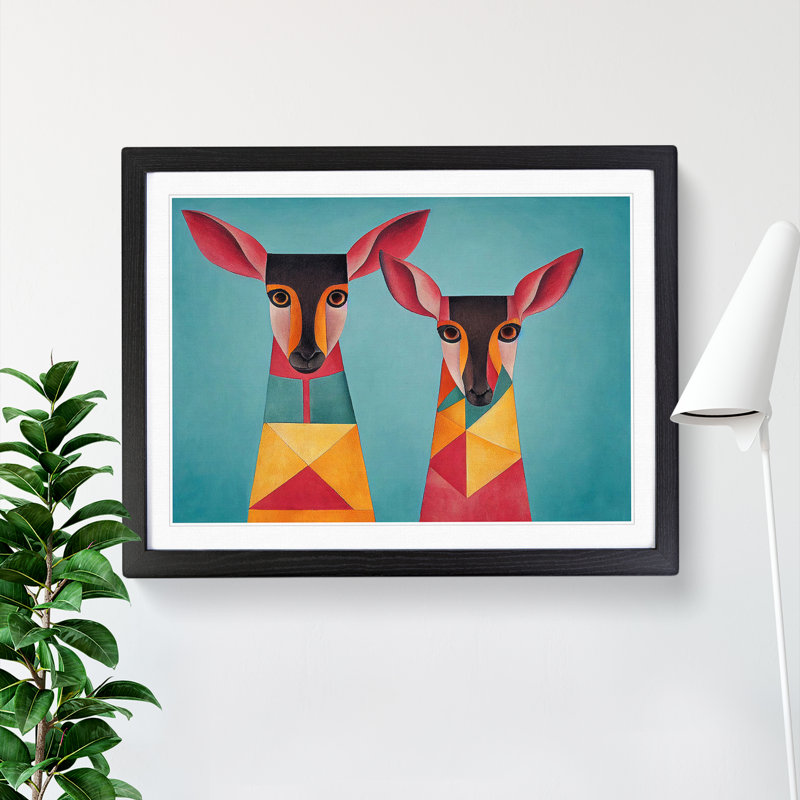 Two Deer Abstract - Framed Print, Black Framed, 46cm H x 64cm W x 2cm D