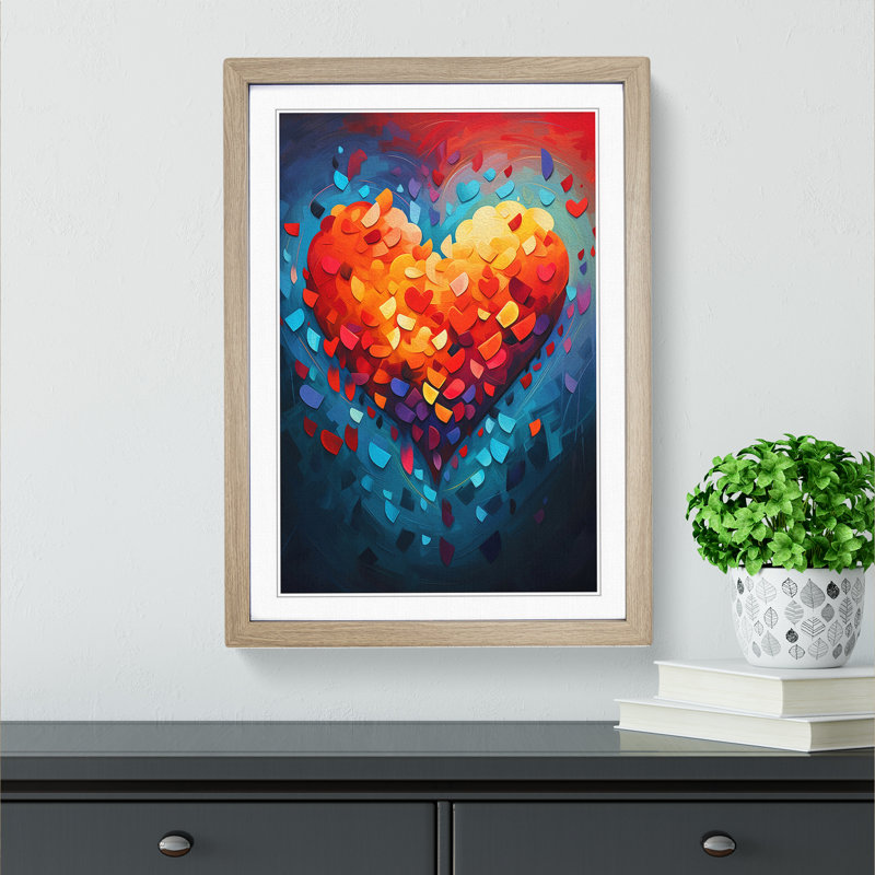 Love Heart Orphism Art - Framed Print, Oak Framed, 46cm H x 34cm W x 2cm D