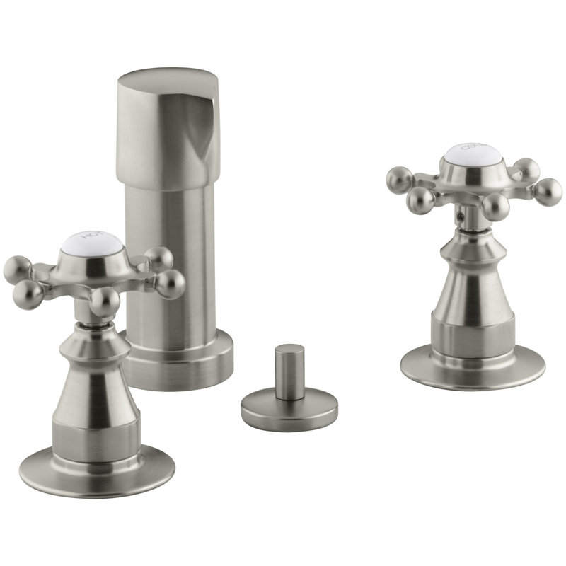 Robinet de bidet antique à jet vertical avec poignées à six branches, Nickel brossé éclatant