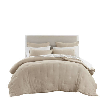 Full/queen Size Taupe Cotton Gauze Embroidered Quilt , Soft Breathable For Restful Sleep, All Season Coziness, Design Skin - Material, Comfort With 250gsm Fill, Tacking