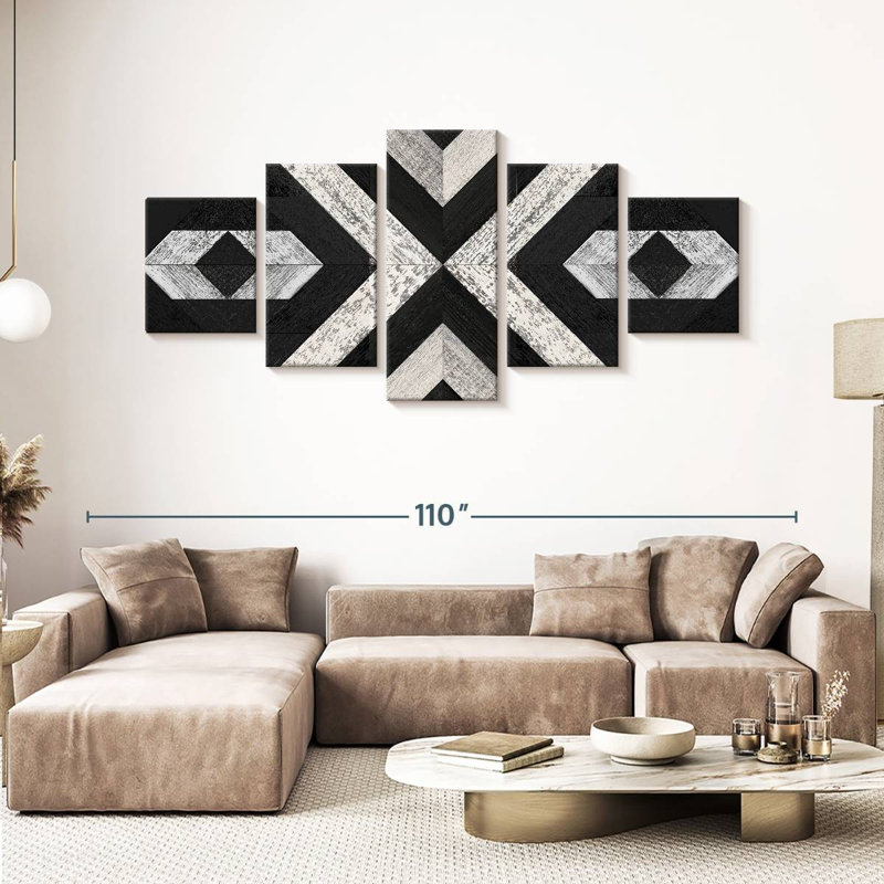 Planches de bois géométriques, reproduction sur toile, H 42 po x l 92 po x P 1,25 po