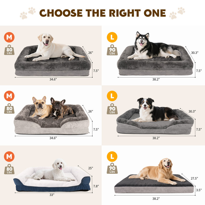 Grand lit pour chien en mousse viscoélastique imperméable avec côtés antidérapants pour chien avec housse amovible