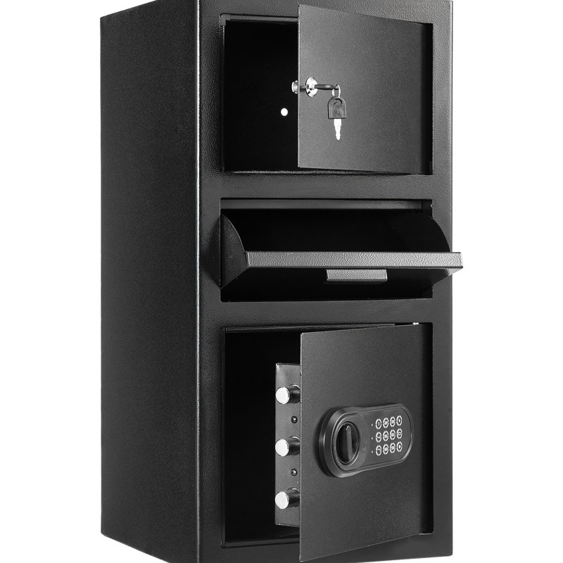 Coffre-fort robuste de 3,6 pieds cubes, fente à l'avant, noir, deux compartiments, coffre-fort à alarme avec fente et clavier numérique, idéal pour la maison de bureau, système de rangement à 3 niveaux, déverrouillage