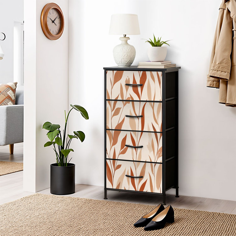 4 Drawer Dresser for Bedroom, Narrow Chest of Drawers, Wooden Top and Study Iron Frame 18"x37.5"-(WxH)