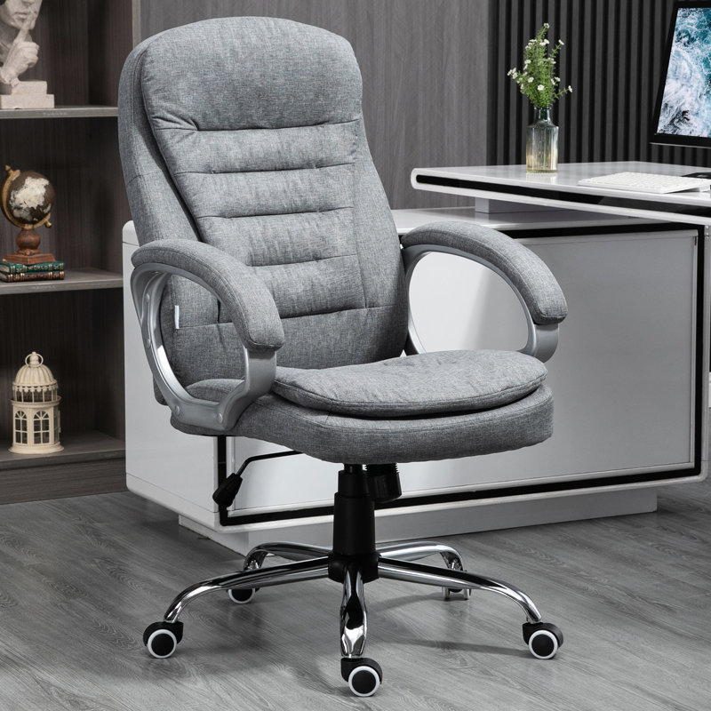 Chaise de bureau à haut dossier gris - hauteur réglable, rembourrage épais, ordinateur confortable avec support lombaire, confort ergonomique