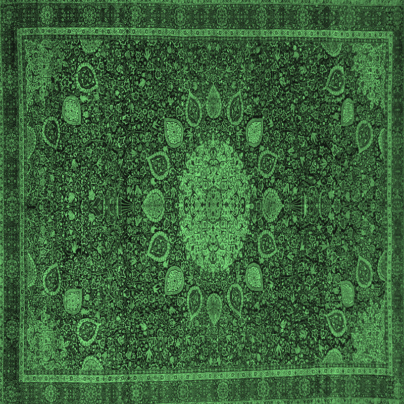 Tapis oriental en laine / polyester tissé à la machine en vert / noir, Carré 8 pi